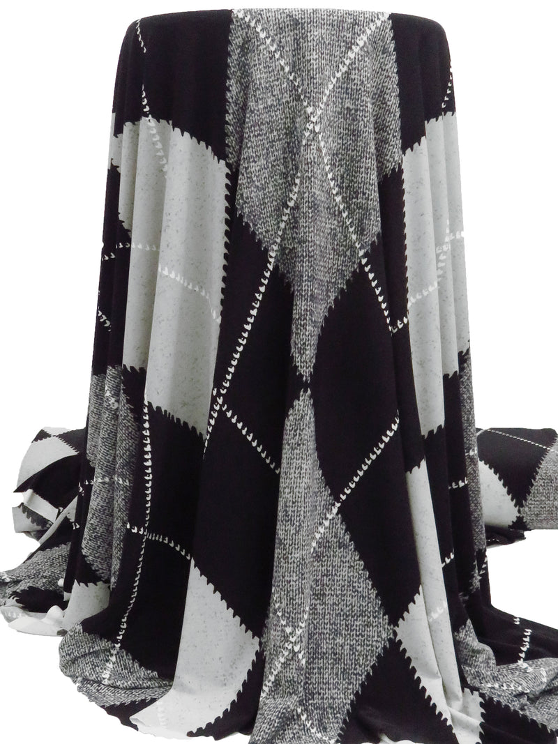 Black/Middle Gray/Light Gray Polyester/Lycra Argyle Print ITY Knit - Norma Kamali - 57W