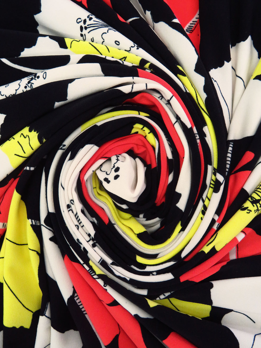 Black/Dark Vanilla/Vivaldi Red/Lemon Polyester/Lycra Floral Print ITY Knit - Norma Kamali - 58W