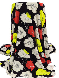 Black/Dark Vanilla/Vivaldi Red/Lemon Polyester/Lycra Floral Print ITY Knit - Norma Kamali - 58W