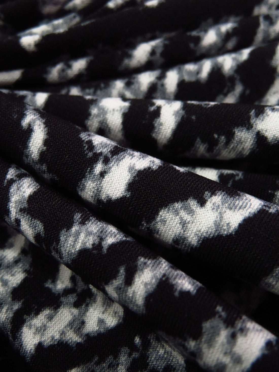 Black/Trolley Gray/White Polyester/Lycra Distressed Herringbone Print ITY Knit - Norma Kamali - 58W