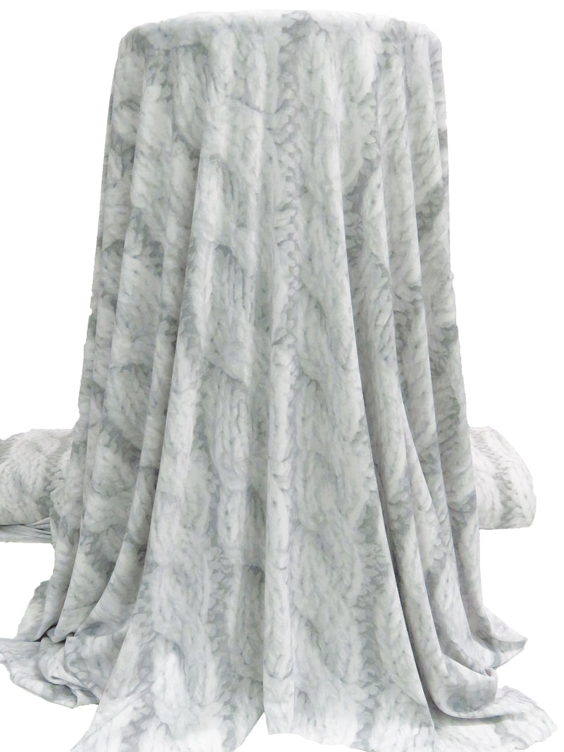 Light Gray/Ash Gray/White Polyester/Lycra Large Cable Knit Print ITY Knit - Norma Kamali - 57W