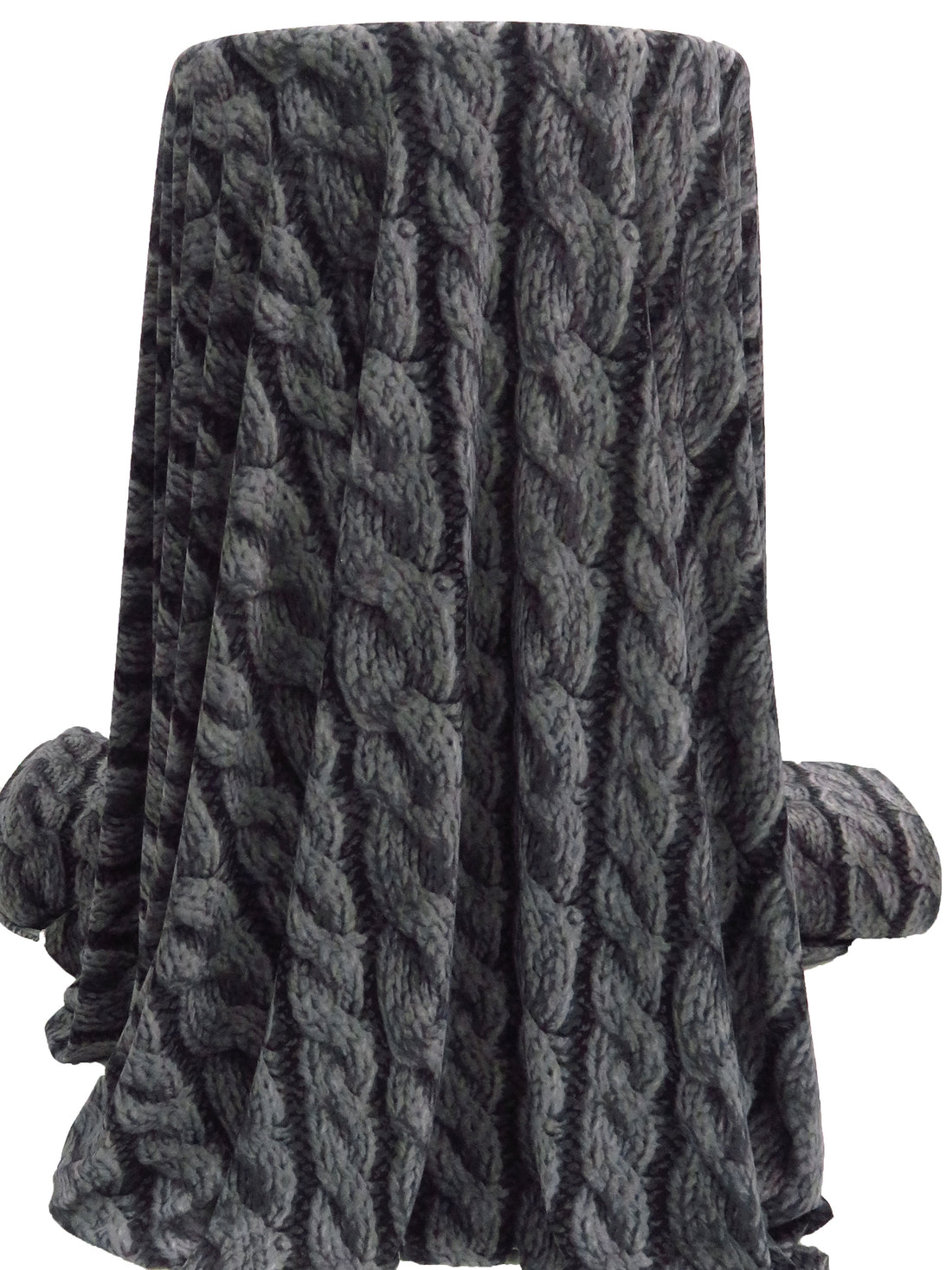 Dark Charcoal/Granite/Black Polyester/Lycra Large Cable Knit Print ITY Knit - Norma Kamali - 58W