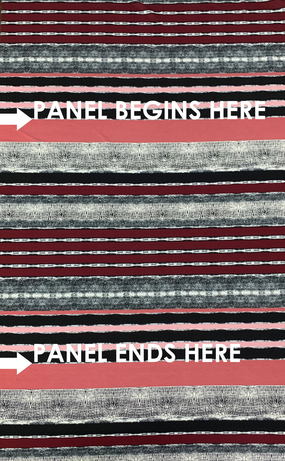 SOLD BY THE PANEL ONLY - Royal Garnet/Tender Rose/Black/Multi Rayon/Lycra Horizontal Abstract Stripe Print Jersey Knit 58W