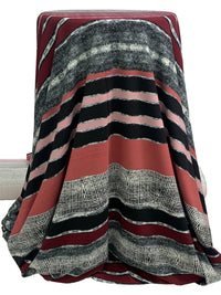 SOLD BY THE PANEL ONLY - Royal Garnet/Tender Rose/Black/Multi Rayon/Lycra Horizontal Abstract Stripe Print Jersey Knit 58W