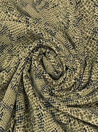Pale Oak/Black/Forest Floor Polyester/Lycra Snakeskin Print Satin-Back Twill Stretch Suiting 57W