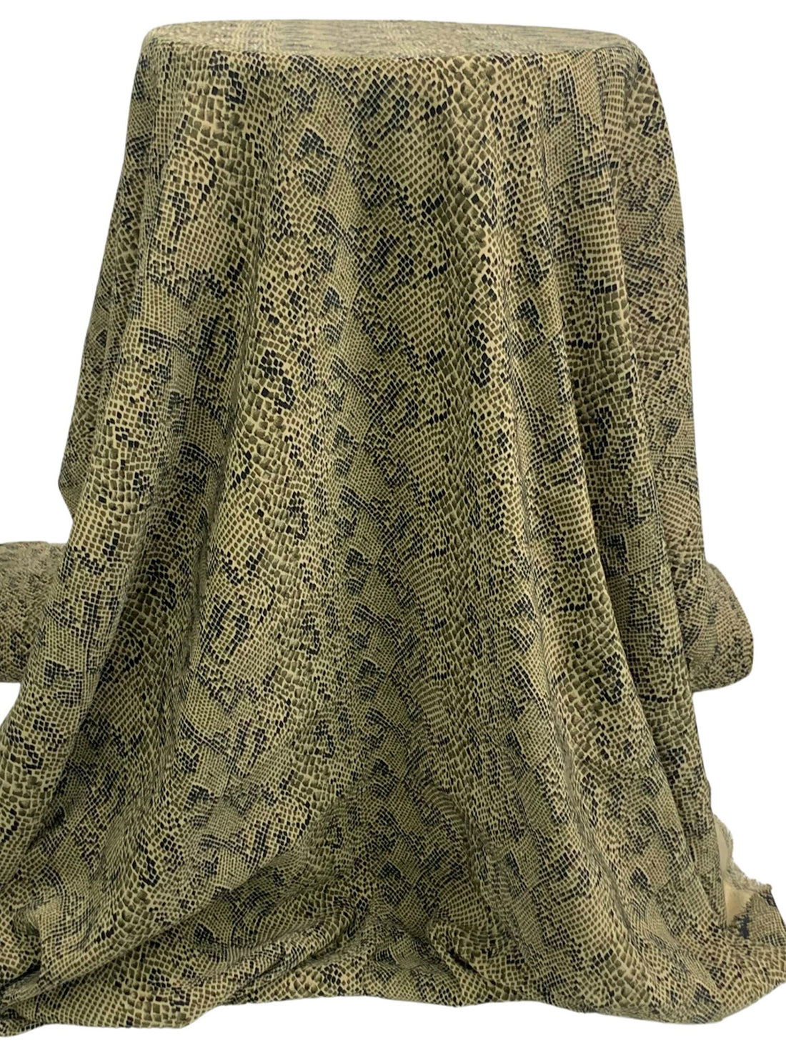 Pale Oak/Black/Forest Floor Polyester/Lycra Snakeskin Print Satin-Back Twill Stretch Suiting 57W
