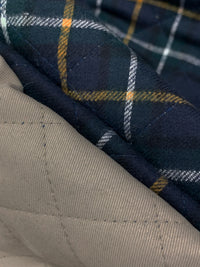 Navy/White/Yellow/Khaki Gray 100% Cotton Plaid Double-Faced Quilted Coating - NY Designer - 58W