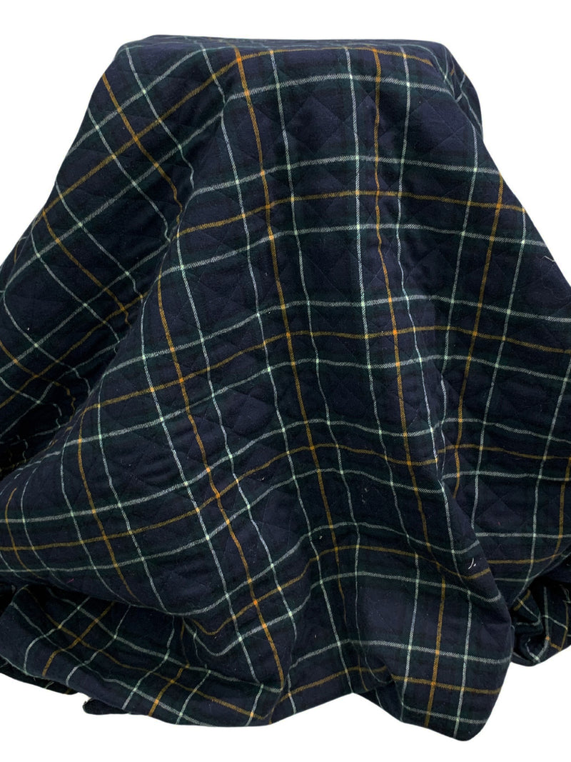 Navy/White/Yellow/Khaki Gray 100% Cotton Plaid Double-Faced Quilted Coating - NY Designer - 58W