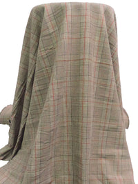 Black/Almond Beige/Dark Vermilion Polyester/Rayon/Lycra Plaid Weave Stretch Suiting 57W