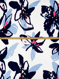 White/Dark Midnight Navy/Jordy Blue/Multi Rayon/Lycra Large Abstract Floral Print Jersey Knit 58W