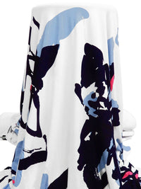 White/Dark Midnight Navy/Jordy Blue/Multi Rayon/Lycra Large Abstract Floral Print Jersey Knit 58W