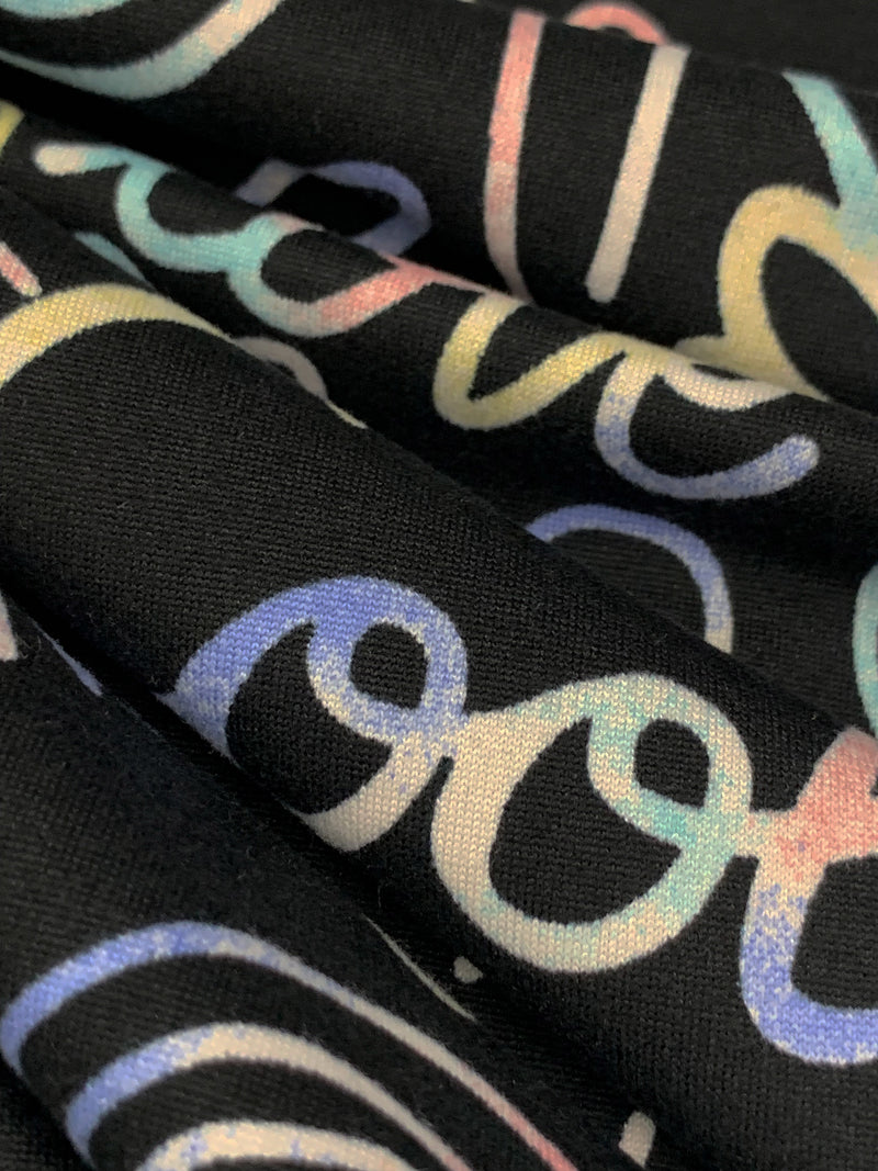 Black/Multi Polyester/Lycra Groovy Print Double Brushed Knit 56W