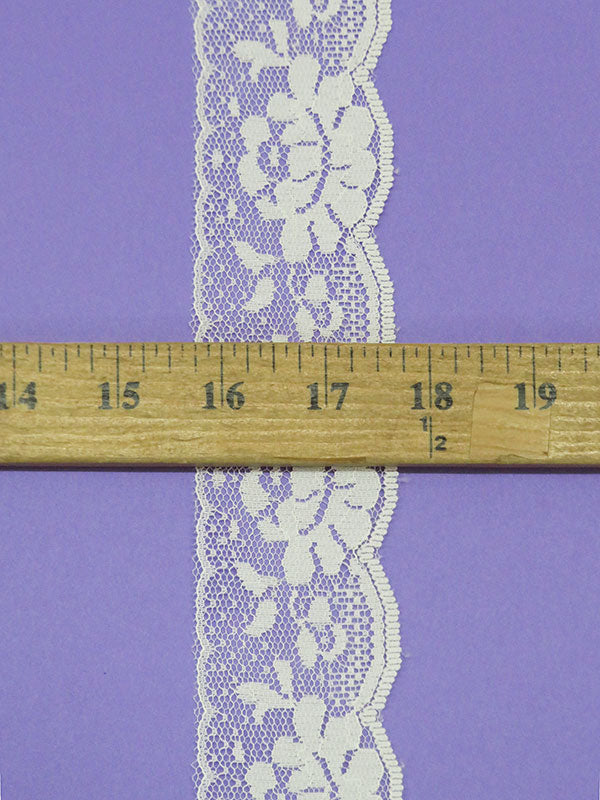 2" Coconut White 100% Polyester Floral Lace Netting Edging Trim