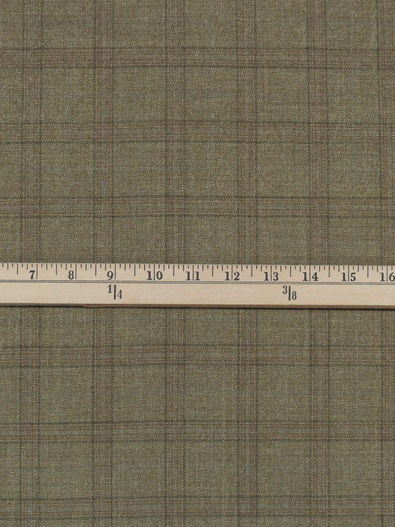 Olive Brown/Cinnamon/Stone Blue/Iron Gray 100% Worsted Wool Plaid Design Suiting - NY Designer - 62W