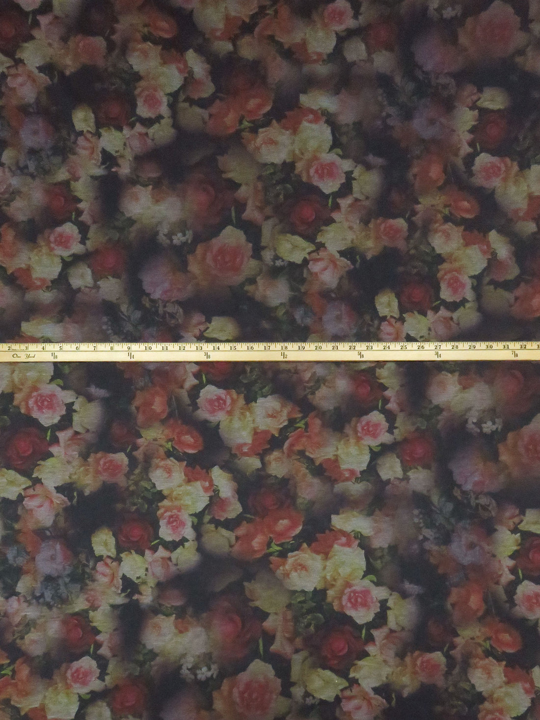 Coal Black/Ruby/Muted Burnt Orange/Multi Rayon/Nylon/Lycra Grunge Floral Print Double Faced Ponte Knit - NY Designer - 60W