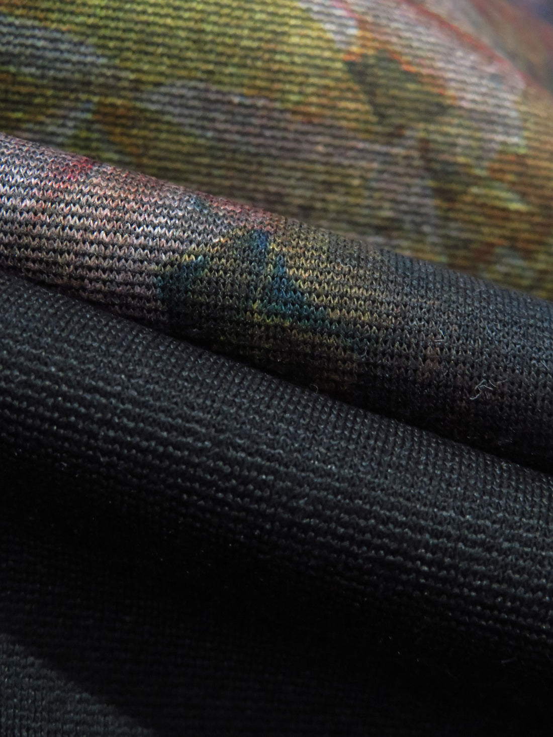 Coal Black/Ruby/Muted Burnt Orange/Multi Rayon/Nylon/Lycra Grunge Floral Print Double Faced Ponte Knit - NY Designer - 60W