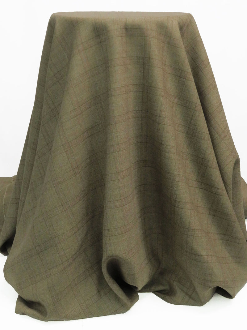 Olive Brown/Cinnamon/Stone Blue/Iron Gray 100% Worsted Wool Plaid Design Suiting - NY Designer - 62W