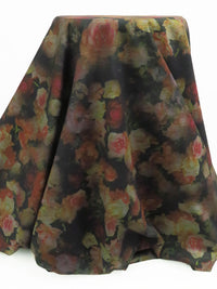 Coal Black/Ruby/Muted Burnt Orange/Multi Rayon/Nylon/Lycra Grunge Floral Print Double Faced Ponte Knit - NY Designer - 60W