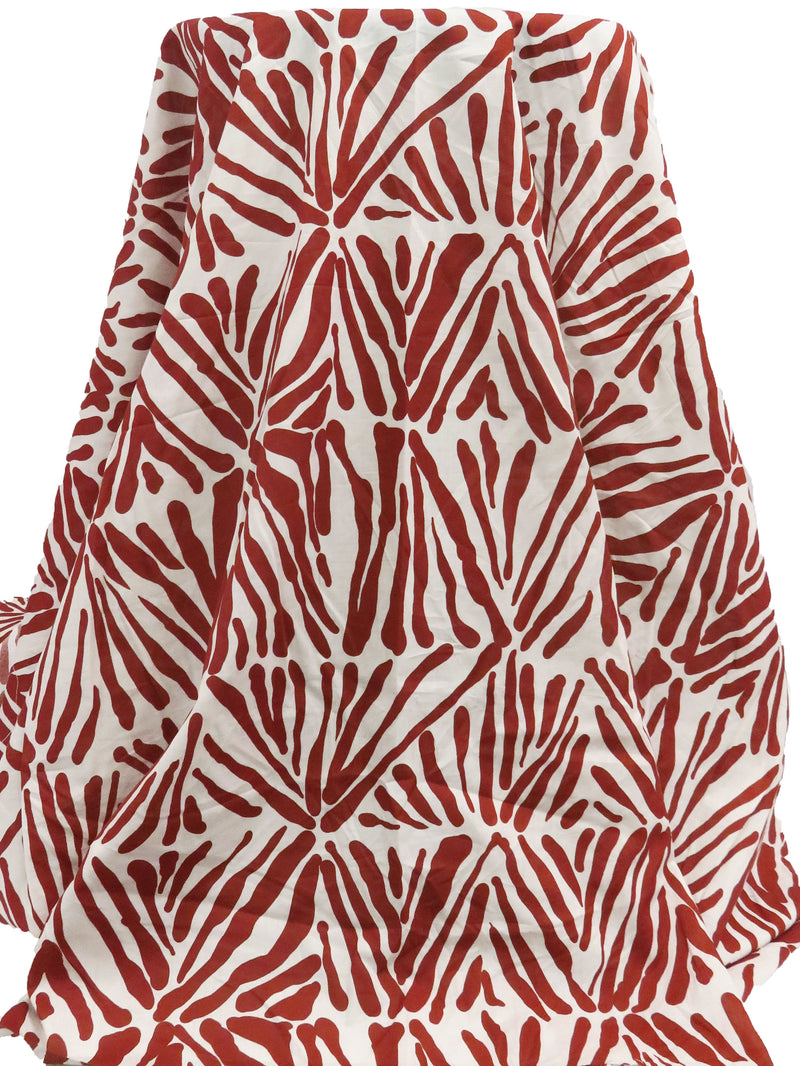 Cypress Bark Red/Penguin White 100% Cotton Abstract Tile Print Voile 56W