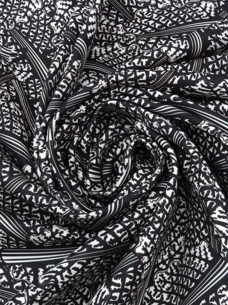 Black/White Cotton/Lycra Floral Print Stretch Twill - NY Designer - 60W