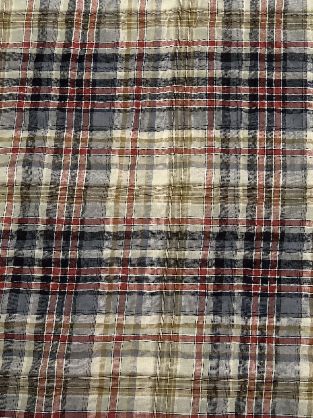 Ochre Green/Cypress Bark Red/Dim Gray/Multi 100% Cotton Plaid Weave Yarn-Dyed Voile 58W