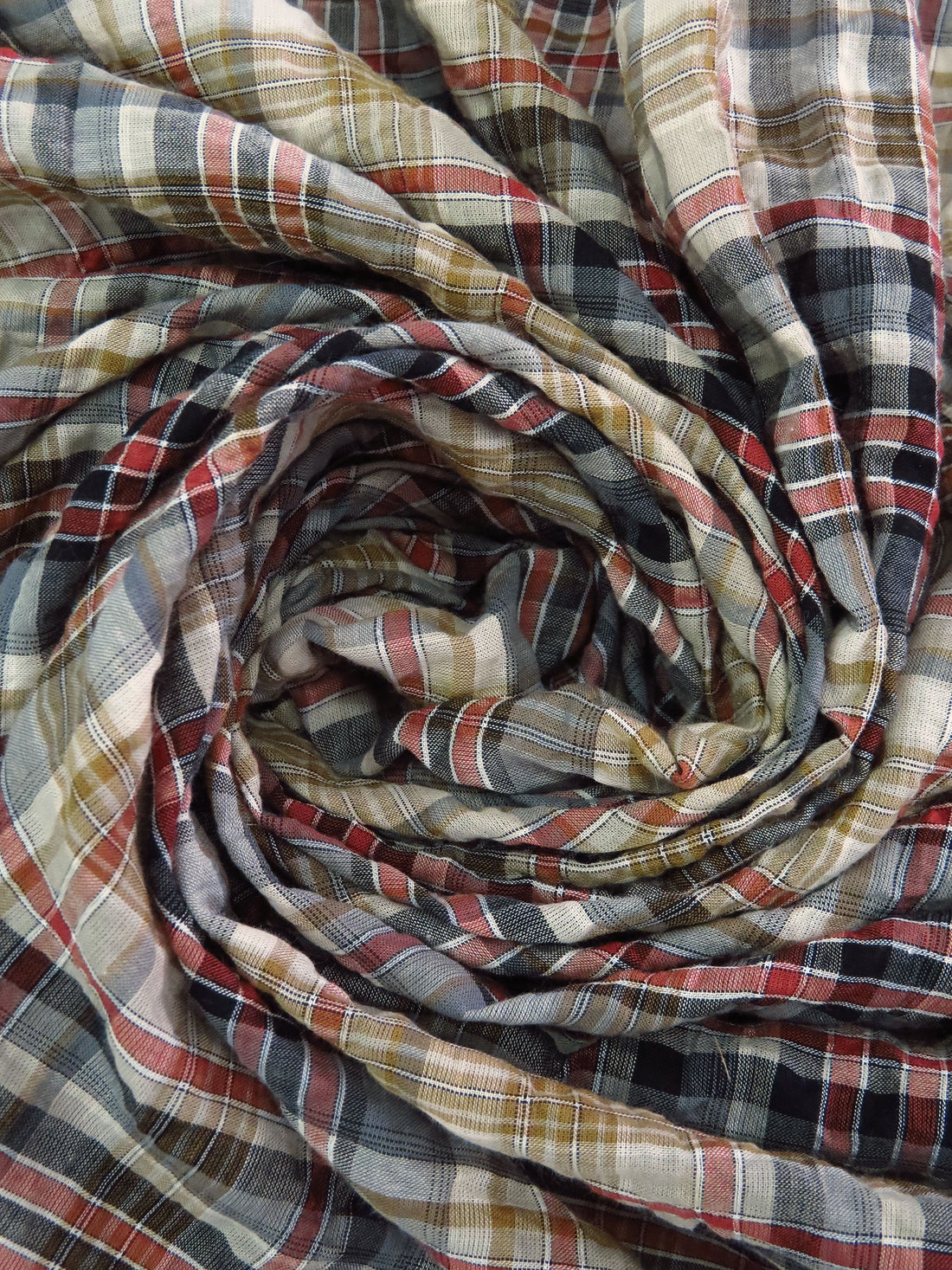 Ochre Green/Cypress Bark Red/Dim Gray/Multi 100% Cotton Plaid Weave Yarn-Dyed Voile 58W