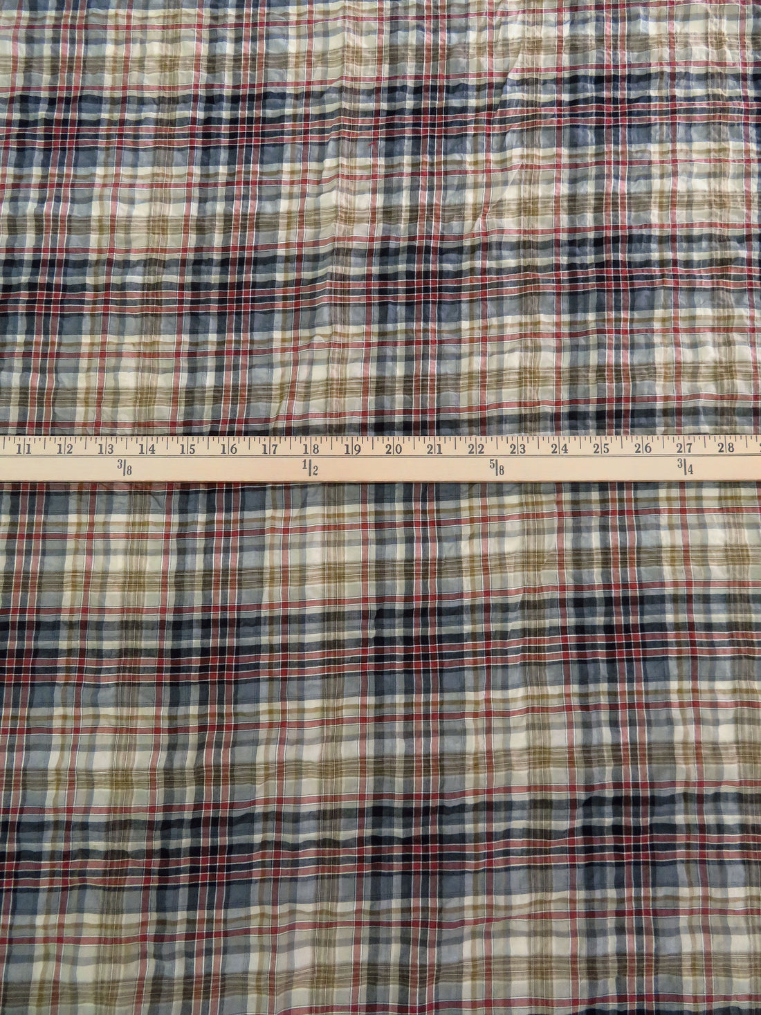 Ochre Green/Cypress Bark Red/Dim Gray/Multi 100% Cotton Plaid Weave Yarn-Dyed Voile 58W