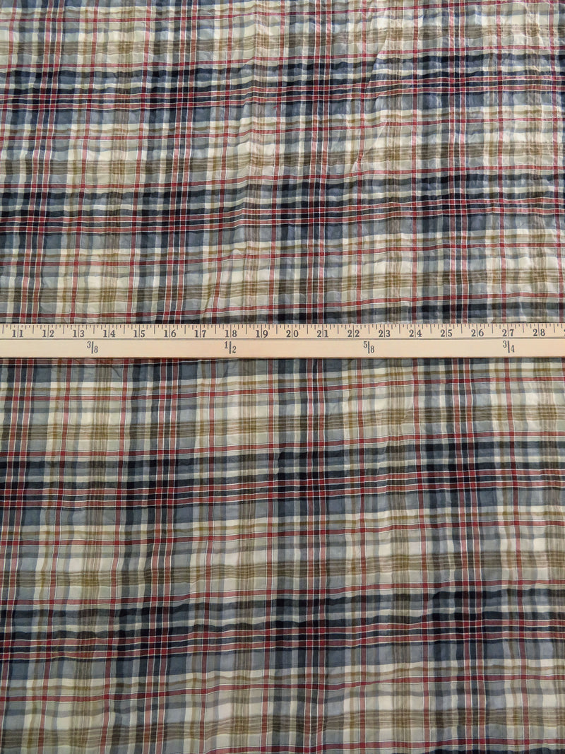 Ochre Green/Cypress Bark Red/Dim Gray/Multi 100% Cotton Plaid Weave Yarn-Dyed Voile 58W