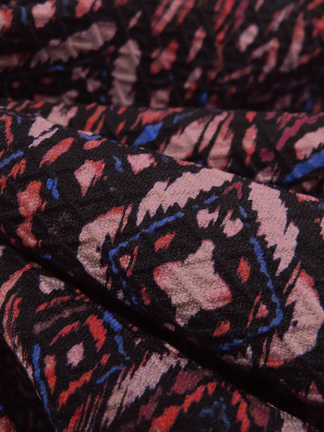 Pale Chestnut/Black/Vivid Dark Cornflower/Multi Polyester/Lycra Ikat Tile Print Jacquard Knit - NY Designer - 50W