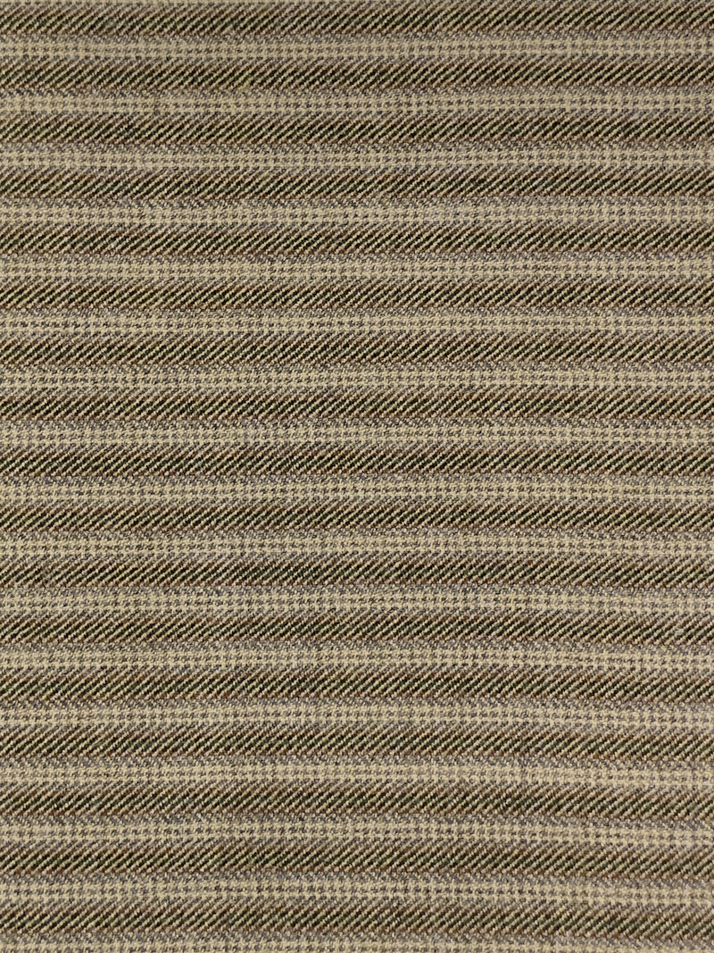 Dark Oak/Tan/Castle Gray Worsted Wool/Polyester Horizontal Stripe Yarn-Dyed Flannel Suiting - NY Designer - 60W