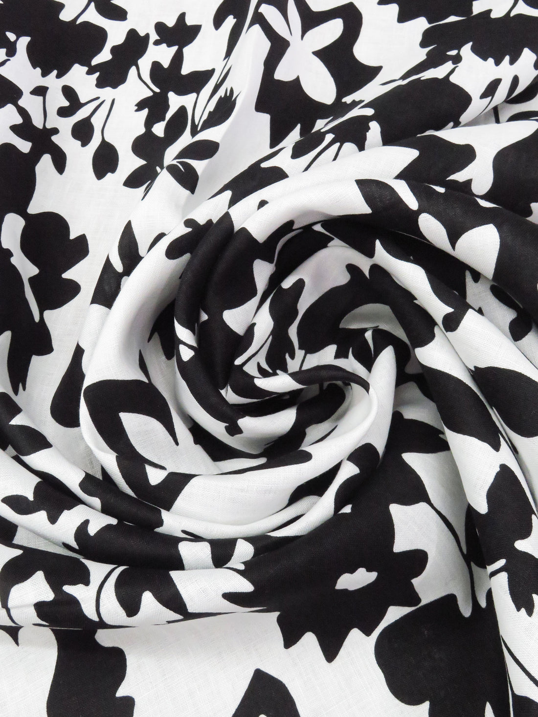 White/Black 100% Linen Large Floral Print Shirt Weight Woven - NY Designer - 53W
