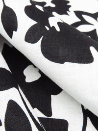 White/Black 100% Linen Large Floral Print Shirt Weight Woven - NY Designer - 53W