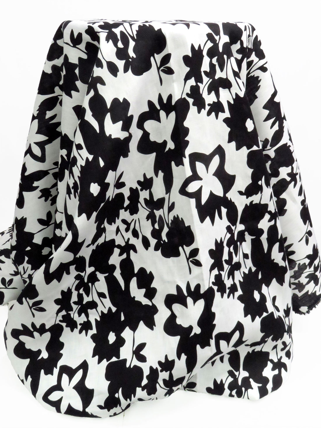 White/Black 100% Linen Large Floral Print Shirt Weight Woven - NY Designer - 53W