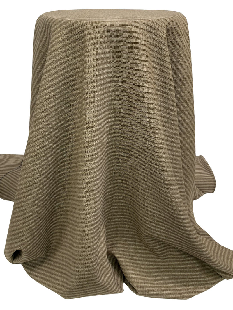 Dark Oak/Tan/Castle Gray Worsted Wool/Polyester Horizontal Stripe Yarn-Dyed Flannel Suiting - NY Designer - 60W