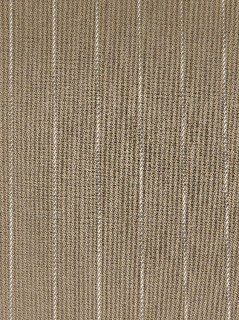 Taupe/White Wool/Polyester/Lycra Vertical Pinstripe Stretch Suiting - NY Designer - 56W