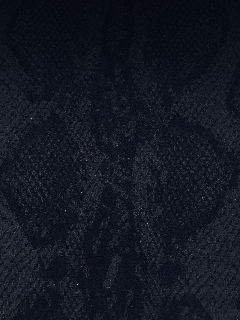 Dark Navy Polyester/Lycra Animal Design Stretch Jacquard Suiting - Imported From Italy - 58W