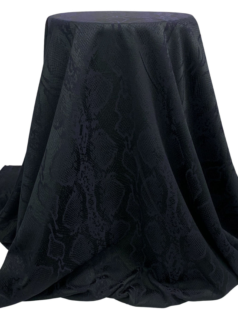 Dark Navy Polyester/Lycra Animal Design Stretch Jacquard Suiting - Imported From Italy - 58W