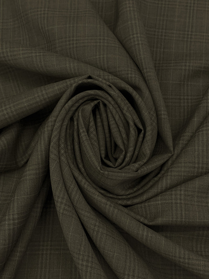 Taupe Brown/Black/Gray 100% Worsted Wool Plaid Tropical Weight Suiting - NY Designer - 60W