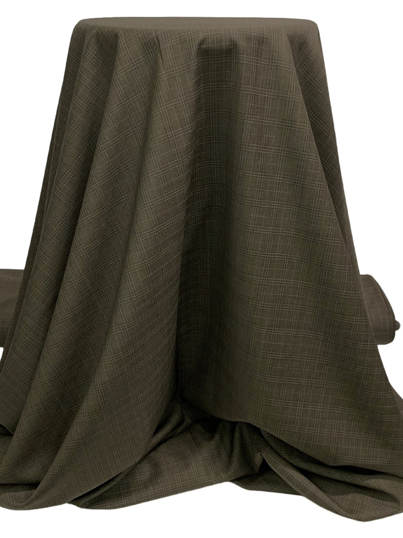 Taupe Brown/Black/Gray 100% Worsted Wool Plaid Tropical Weight Suiting - NY Designer - 60W