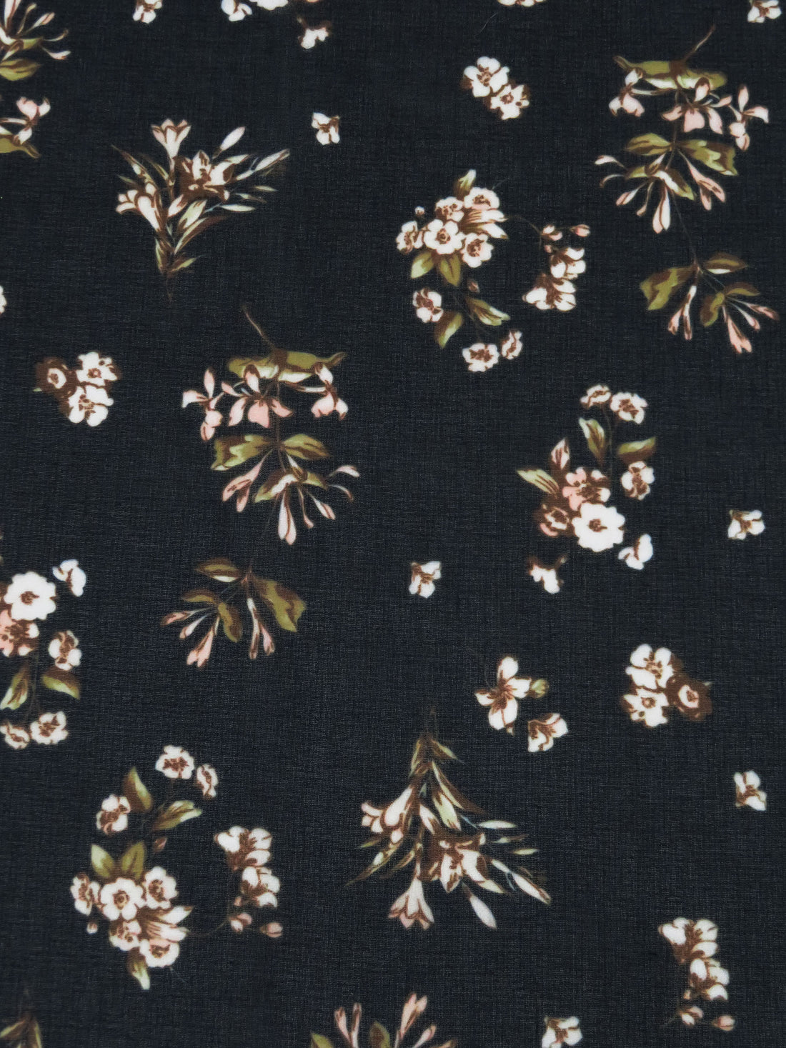 Black/Old Moss/White/Multi 100% Polyester Small Floral Print Chiffon - Imported From Italy - 58W
