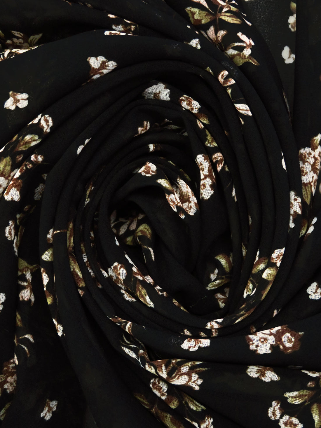Black/Old Moss/White/Multi 100% Polyester Small Floral Print Chiffon - Imported From Italy - 58W