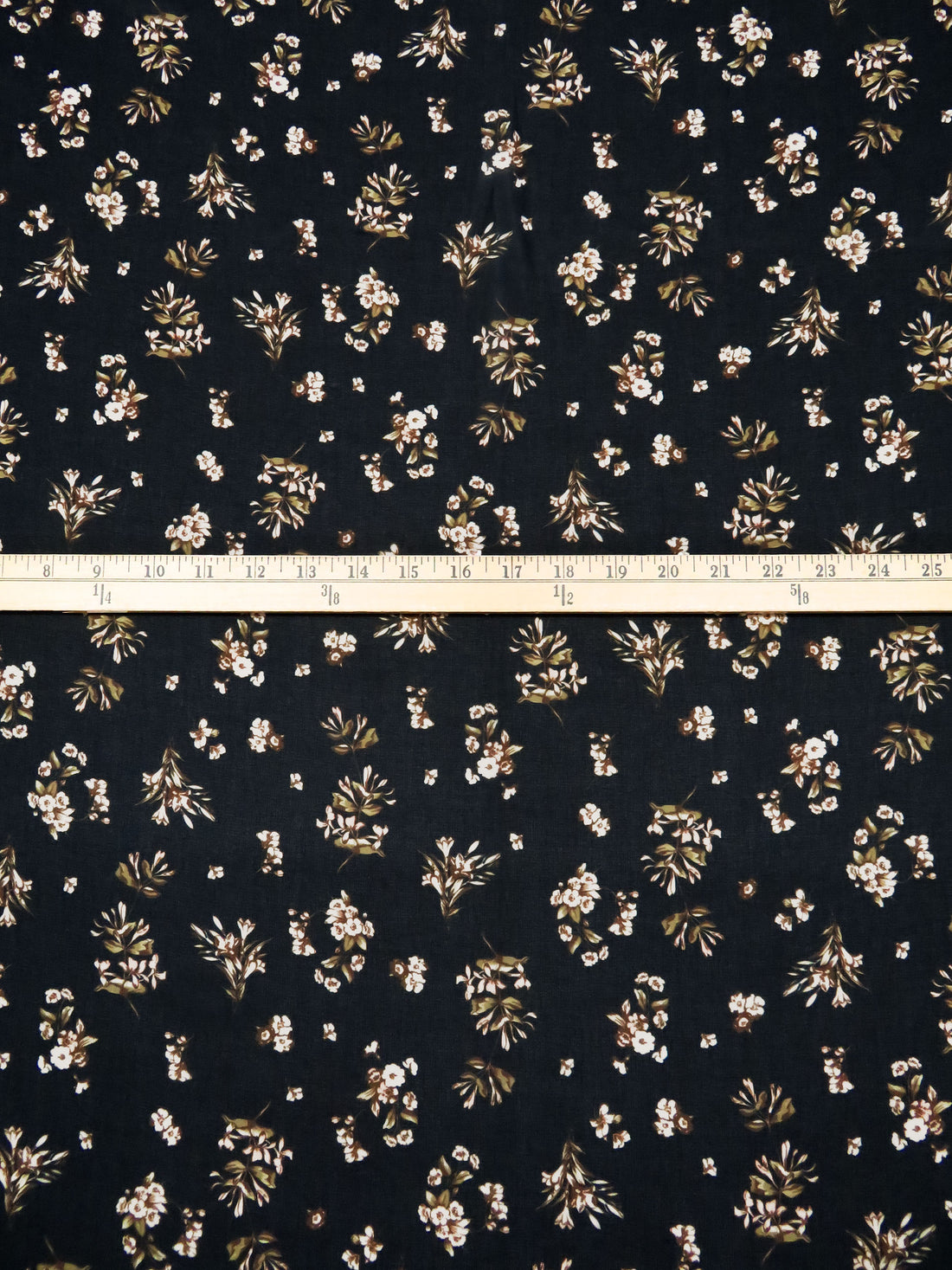 Black/Old Moss/White/Multi 100% Polyester Small Floral Print Chiffon - Imported From Italy - 58W