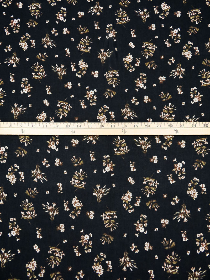 Black/Old Moss/White/Multi 100% Polyester Small Floral Print Chiffon - Imported From Italy - 58W