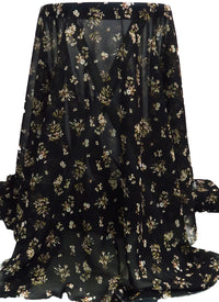 Black/Old Moss/White/Multi 100% Polyester Small Floral Print Chiffon - Imported From Italy - 58W