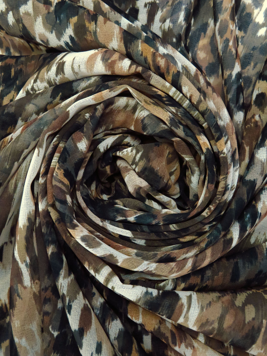 Almond/Camel/Black/Multi 100% Polyester Abstract Painterly Print Chiffon - Imported From Italy - 58W