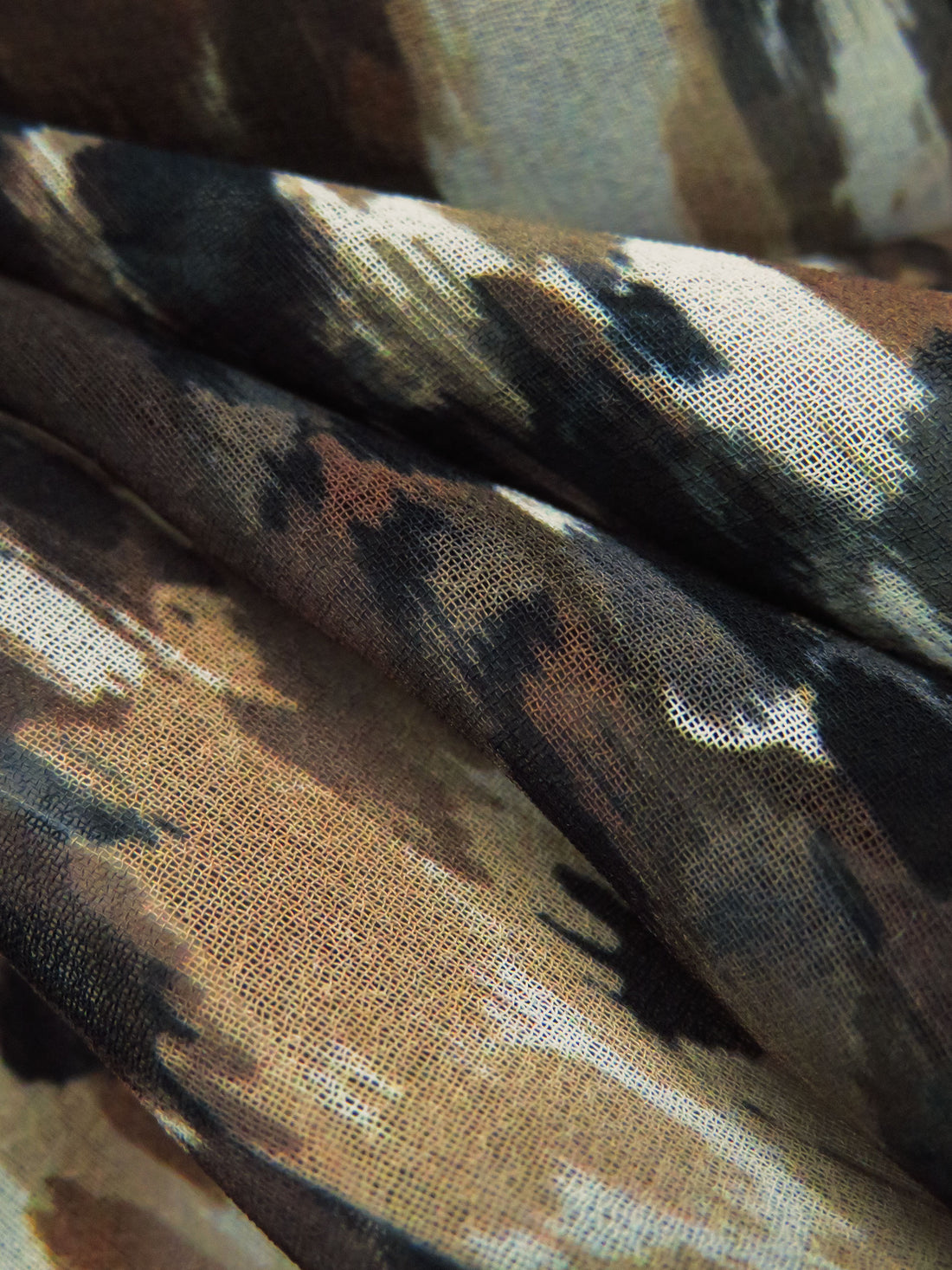 Almond/Camel/Black/Multi 100% Polyester Abstract Painterly Print Chiffon - Imported From Italy - 58W