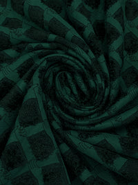 Deep Jungle Green/Muted Black 100% Polyester Napped Diamond Together Lattice Print Twill Woven - NY Designer - 44W