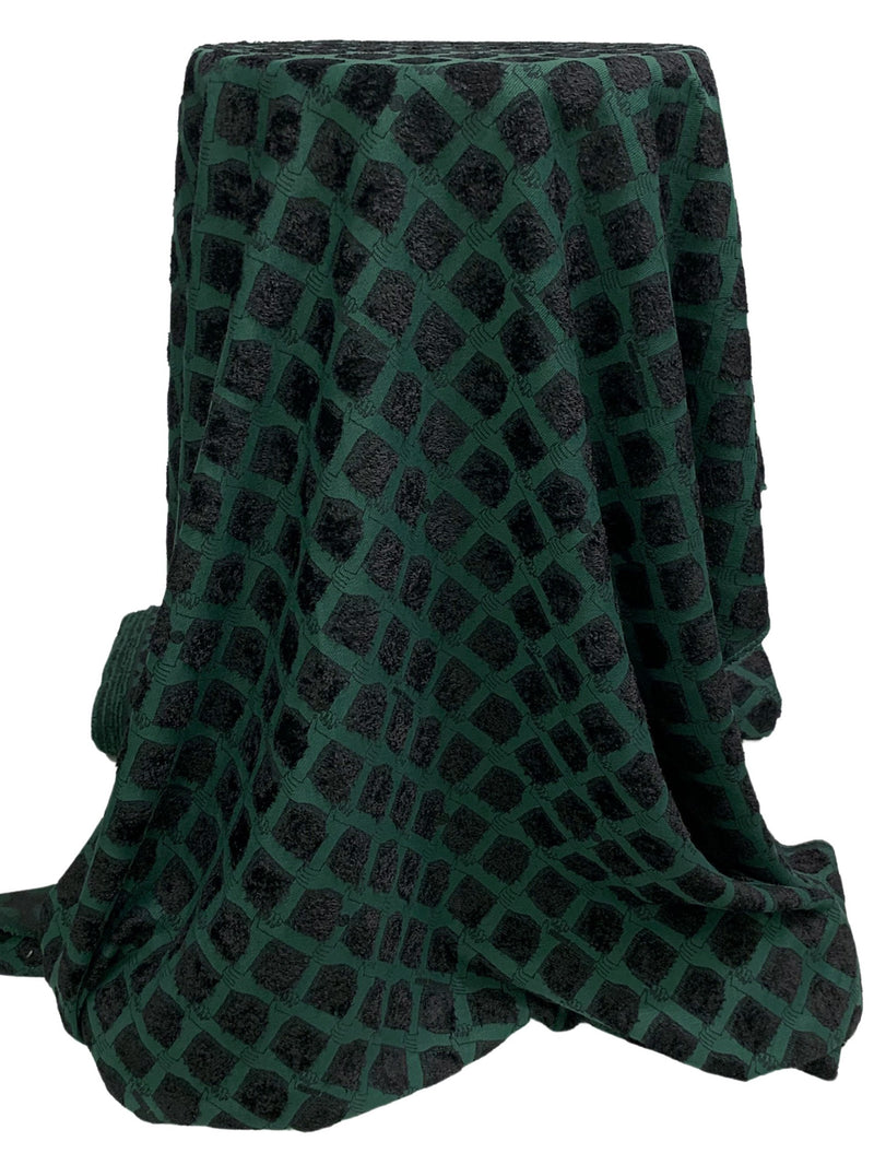 Deep Jungle Green/Muted Black 100% Polyester Napped Diamond Together Lattice Print Twill Woven - NY Designer - 44W