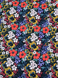 Coral Red/Dark Goldenrod/Lilac/Multi Nylon/Lycra Flower Garden Print Swim/Activewear Knit - NY Designer - 58W