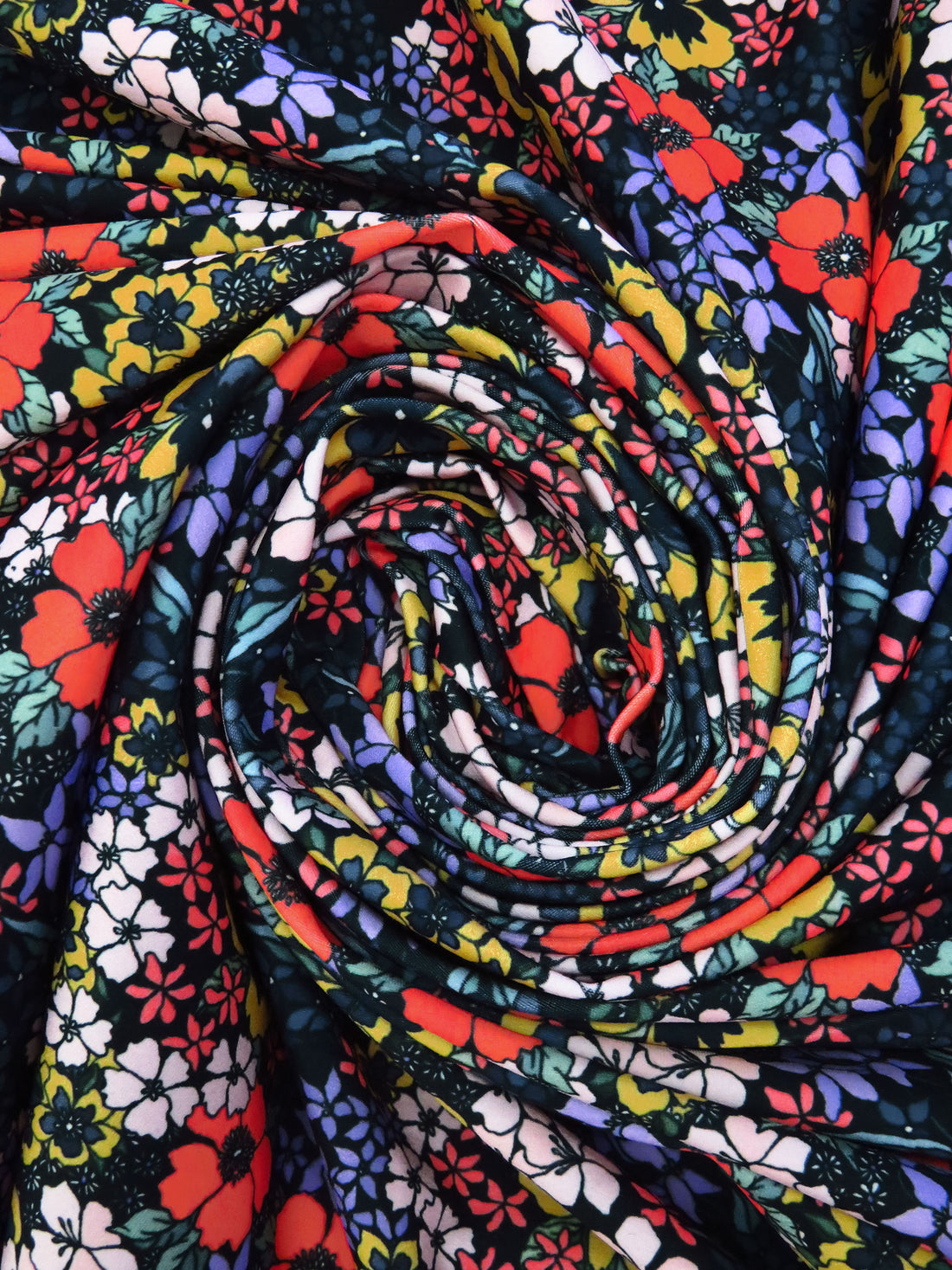 Coral Red/Dark Goldenrod/Lilac/Multi Nylon/Lycra Flower Garden Print Swim/Activewear Knit - NY Designer - 58W